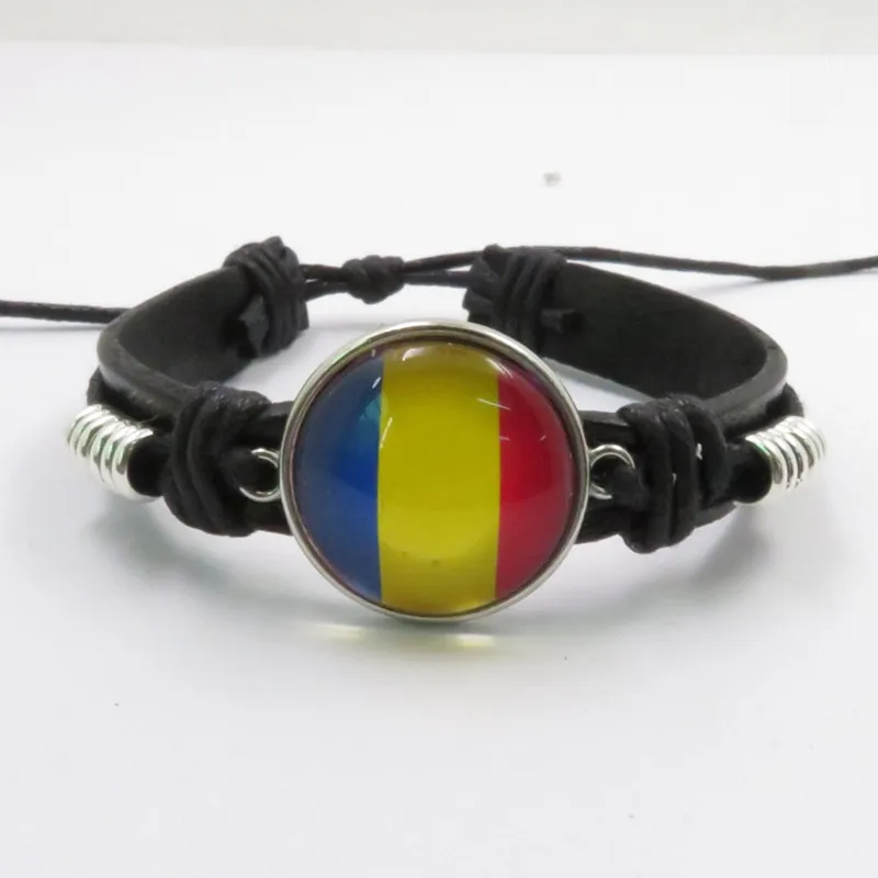 Romania Infinity somalia, Испания, Бразилия, Испания, Бразилия, флаг Люсия, кожаные браслеты для мужчин и женщин, на заказ - Окраска металла: Romania