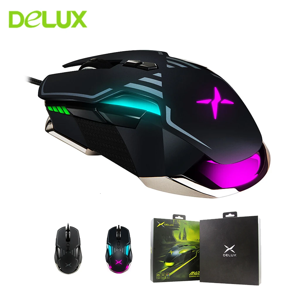 

Delux M628 Gaming Mouse Sensor 16000 DPI Button 9 ACC RGB Conductor Optical Mouse Double Arm Heavy Kit