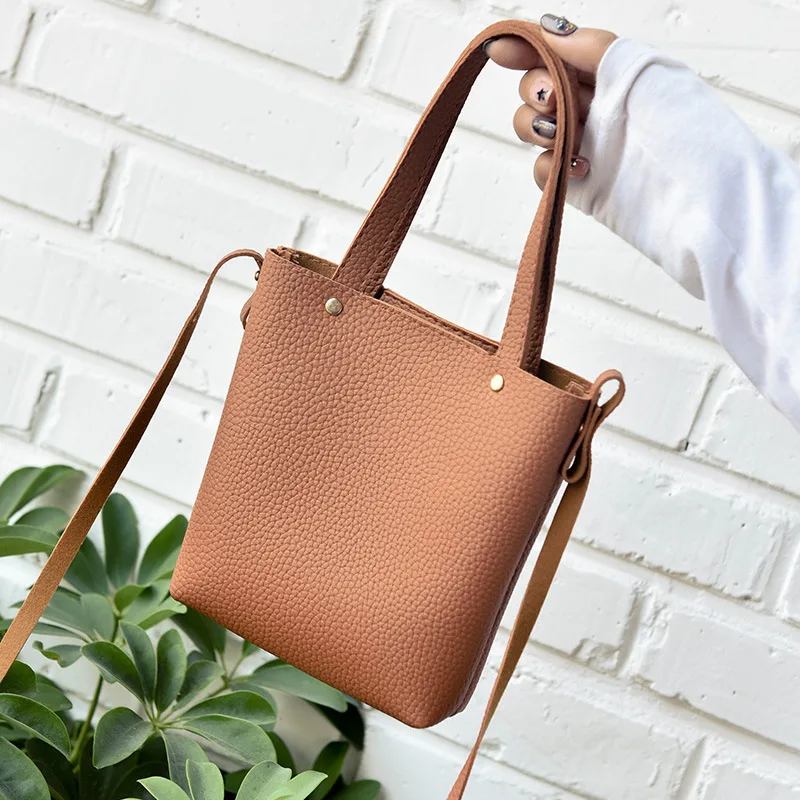 

2019 New Style Japanese And Korean Style Shoulder Bag Embossed Leather Retro Simple Bucket Bag Versatile Soft Leather WOMEN'S Ba
