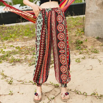 

Casual Seaside Beach Pants Female Loose Print Bohemian Women's Pants Female twotwinstyle Chiffon clothes Women Pants 167i