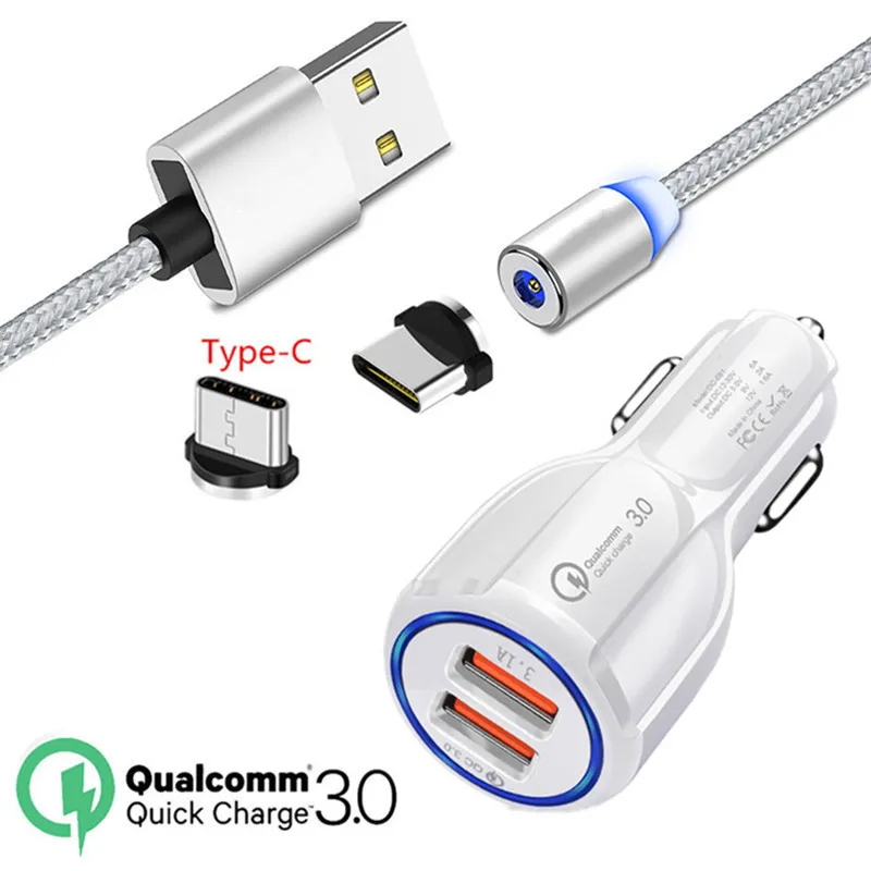 

Magnetic Type C Cable Oppo Reno BLU G9 LG G6 HTC 10 EVO QC 3.0 USB LED Fast Car charger For Samsung S8 A50 Google Pixel 3a 3 XL