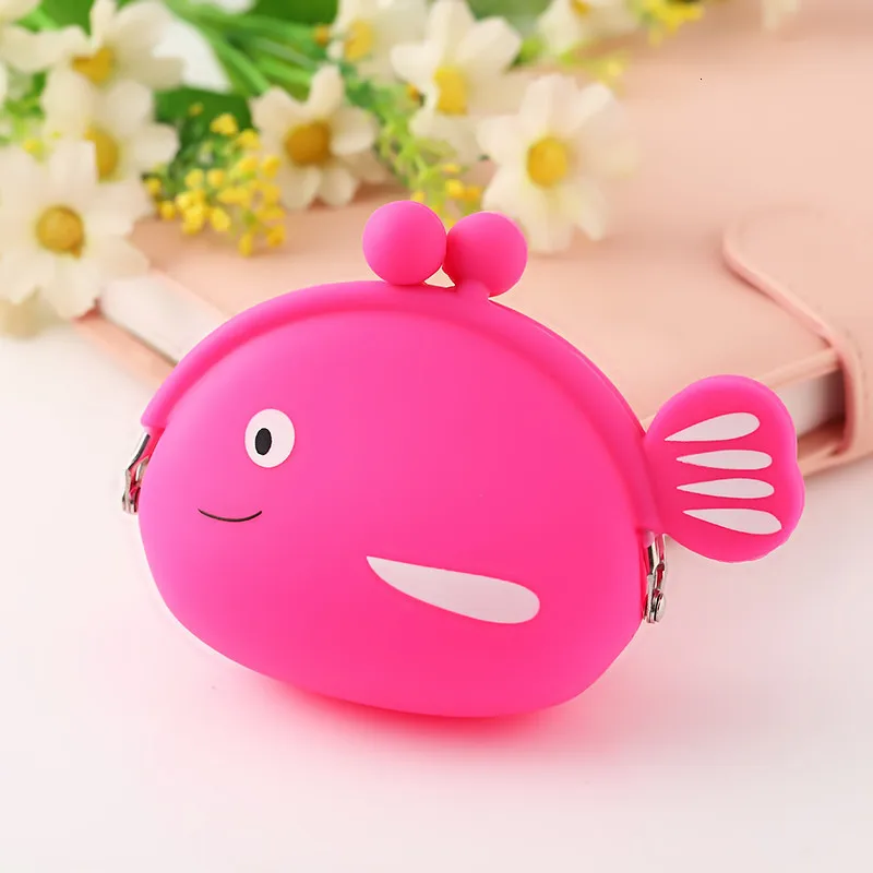 Кошелек для монет милый кавайный мультяшный мешок с нарисованным животным женский маленький кошелек для девочек мягкий силиконовый Bluetooth наушник сумка Детский подарок - Цвет: PinkFish