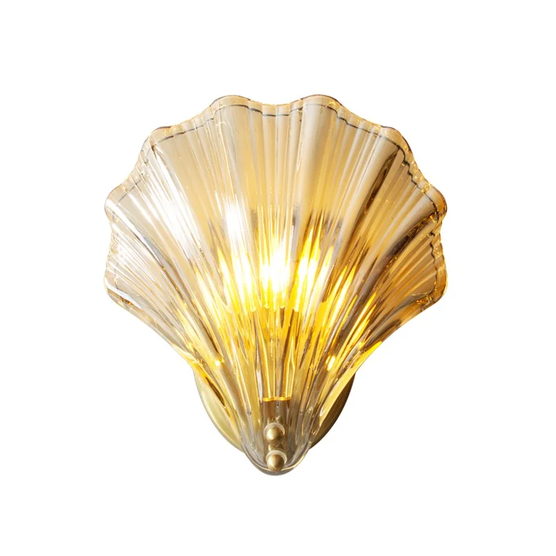 

Nordic Creative Shell Wall Lamp 1-Light Living Room Bedroom Bedside Glass Wall Sconce Simple Art Decor Copper Lighting Fixture