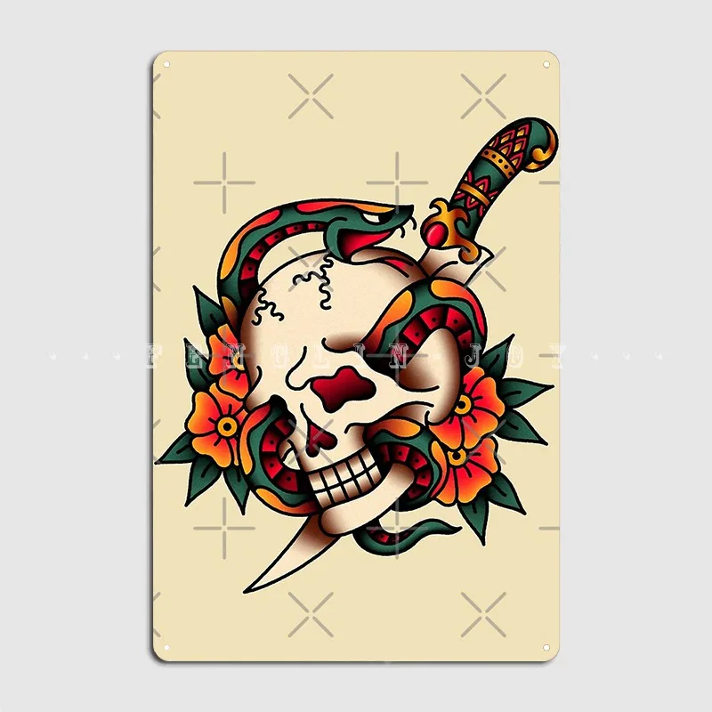 Salt-Dog American Traditional Tattoo Motif Metal Sign Club Home Club Bar Retro Garage Decoration Tin Sign Poster