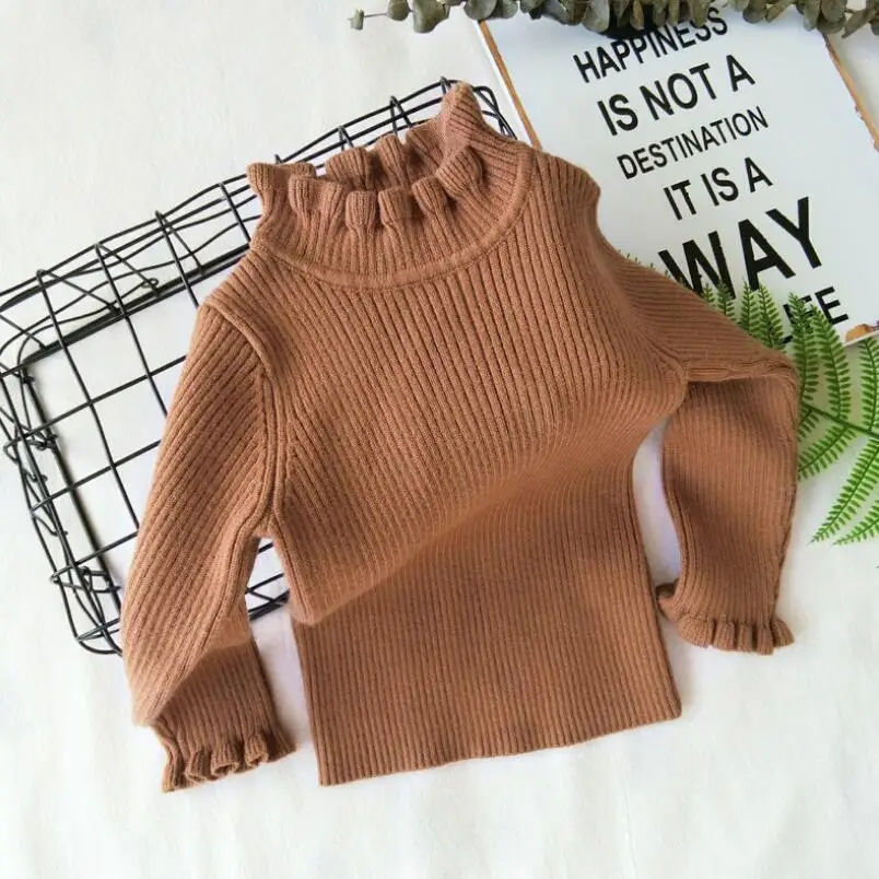 Свитер с длинными рукавами для маленьких девочек; сезон осень-зима; вязаные топы; детский пуловер; свитера; зимняя одежда для маленьких девочек; JW4986 - Цвет: brown