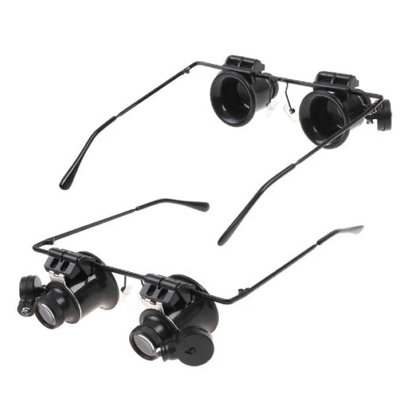 Eyeglasses Jeweler 20X Magnifier Magnifying LED Lens Glasses Glasses Glass Loupe Light Repair Camera Watch