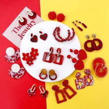 AENSOA, Корея,, красные, несколько стилей, серьги для женщин, простые, модные, акриловые, полимерные, металлические, геометрические серьги-капли