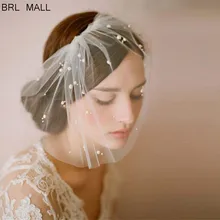 Свадебная фатиновая вуаль цвета слоновой кости, украшенная жемчугом, с гребнем, двухслойная вуаль-чародей, Дешевые Свадебные вуали для невесты, вечерние аксессуары для волос