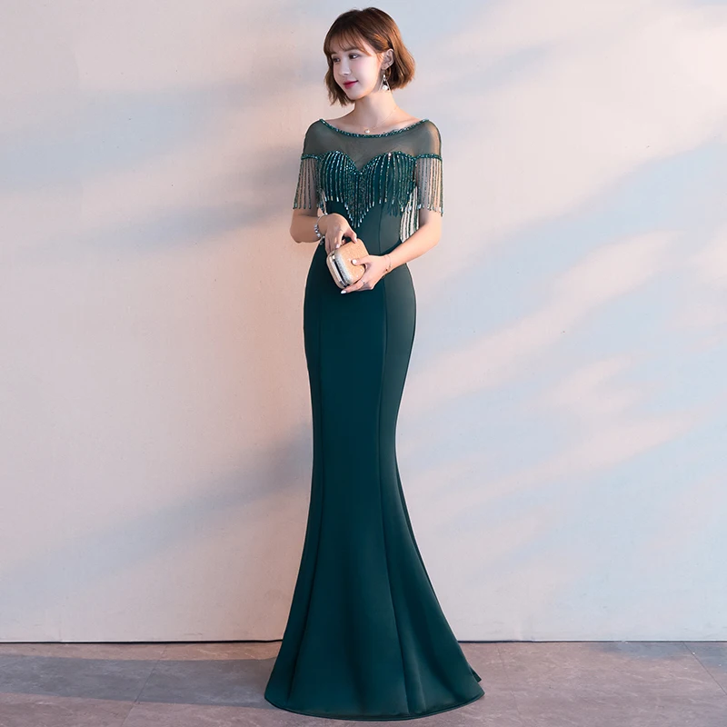 Китайское сексуальное традиционное платье с кисточками в Cheongsam элегантное женское платье в виде раструба Qipao бисер Формальное вечернее платье Тонкий Vestidos