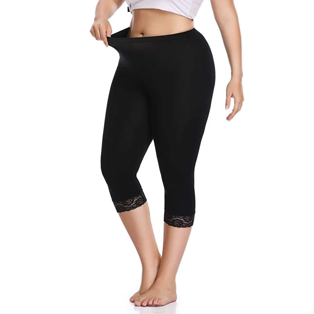 Новые штаны для йоги женские укороченные Леггинсы Капри больших размеров эластичная кружевная бейка мягкие колготки брюки однотонные леггинсы для спортзала брюки