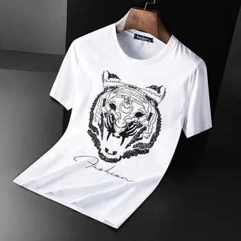 

2020 Summer Fashion Mens Sequins Embroidery T-shirt Brand High Quality Modal Cotton Short Sleeve Casual T Shirts Men Size M-3XL
