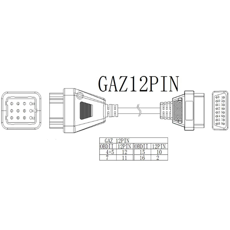 Диагностический инструмент для тяжелых грузовиков газ 12pin к OBD2 OBD 2 16Pin штекер