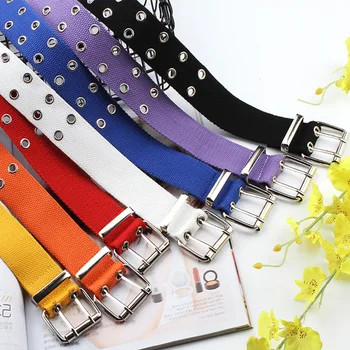 

Street Fashion Canvas Belt Double Row Waist Belt Canvas Belt Lengthened Chic Men And Women Adjustable Universal Belt