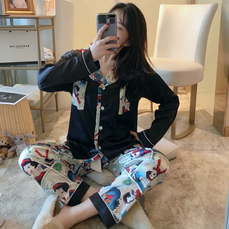 

Live Spring And Autumn Hot Selling Viscose WOMEN'S Pajamas Long Sleeve Tracksuit Korean-style Snow White Princess Send Face Mask