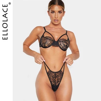 

Ellolace Lingerie Lace Women's Underwear Sexy Bra Set Transparent Bra and Women's Panties Sexy Lingerie Set Underwear Wholesale