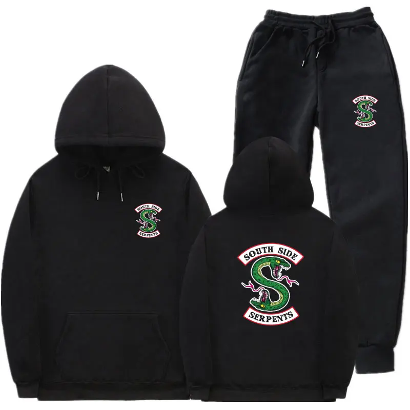 Black MKT184 Флис ривердейл толстовки и Штаны уличная "South Side serpents" свитер с капюшоном Для мужчин Для женщин спортивный костюм детей постарше мягкие тренировочные Штаны костюм - Цвет: Black MKT184