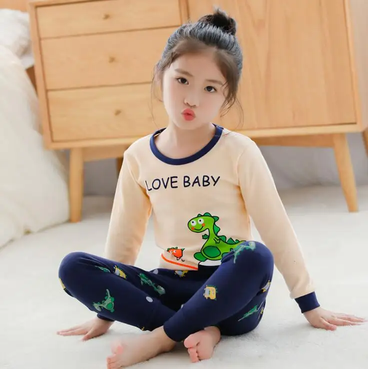 2-Pieces Children Cotton Pajamas Clothing Set Boys & Girls Cartoon Sleepwear Suit Sets Kids Long-sleeved Pants Pajamas Sets nightgowns elegant Sleepwear & Robes