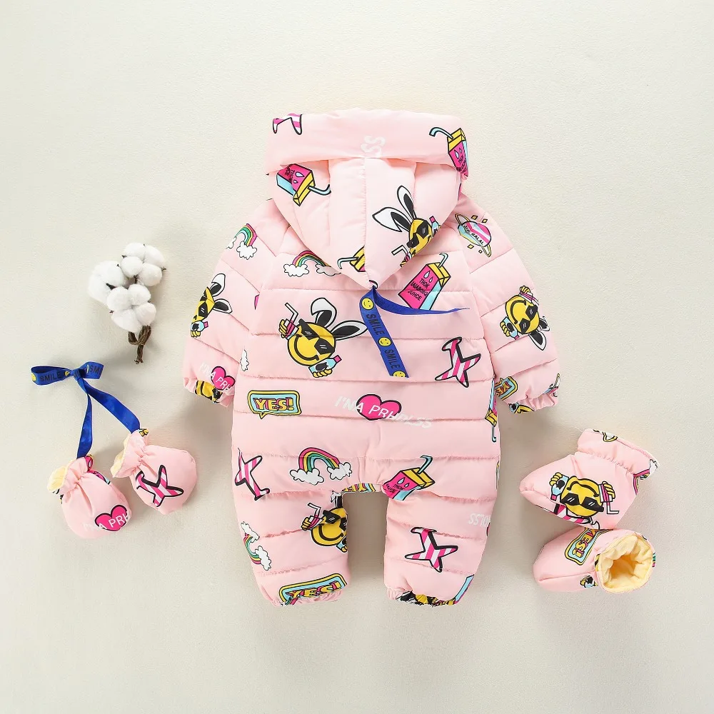 Новый год зимние детские комбинезоны одежда для девочек утолщение мультфильм пуховой Комбинезон для маленьких девочек Теплый зимний