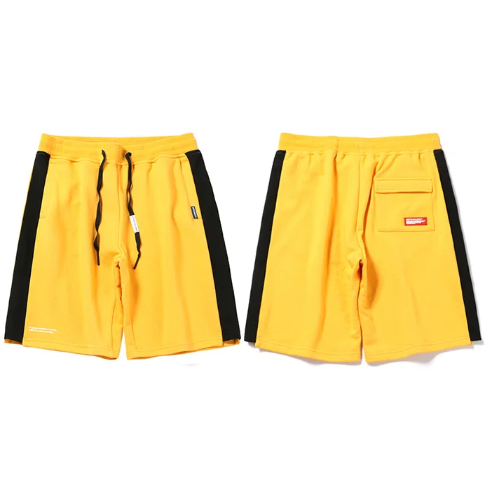 Короткие уличные шорты в стиле хип-хоп Харадзюку для бега, летние мужские спортивные шорты в стиле хип-хоп с карманами, хлопковые повседневные шорты черного и желтого цвета - Цвет: A966032 Yellow