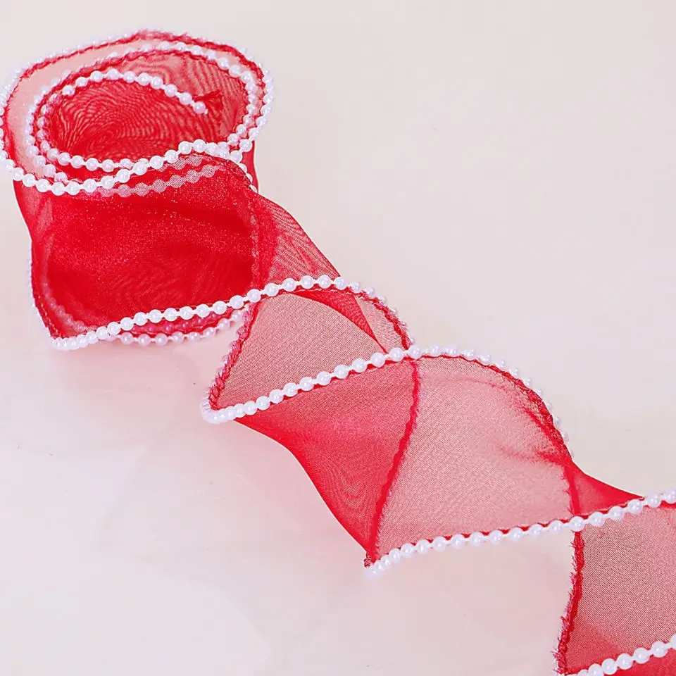 10 야드 쉬폰 구슬/물결 리본 40MM DIY 소재 헤드레스트 DIY 공예 수제 액세서리