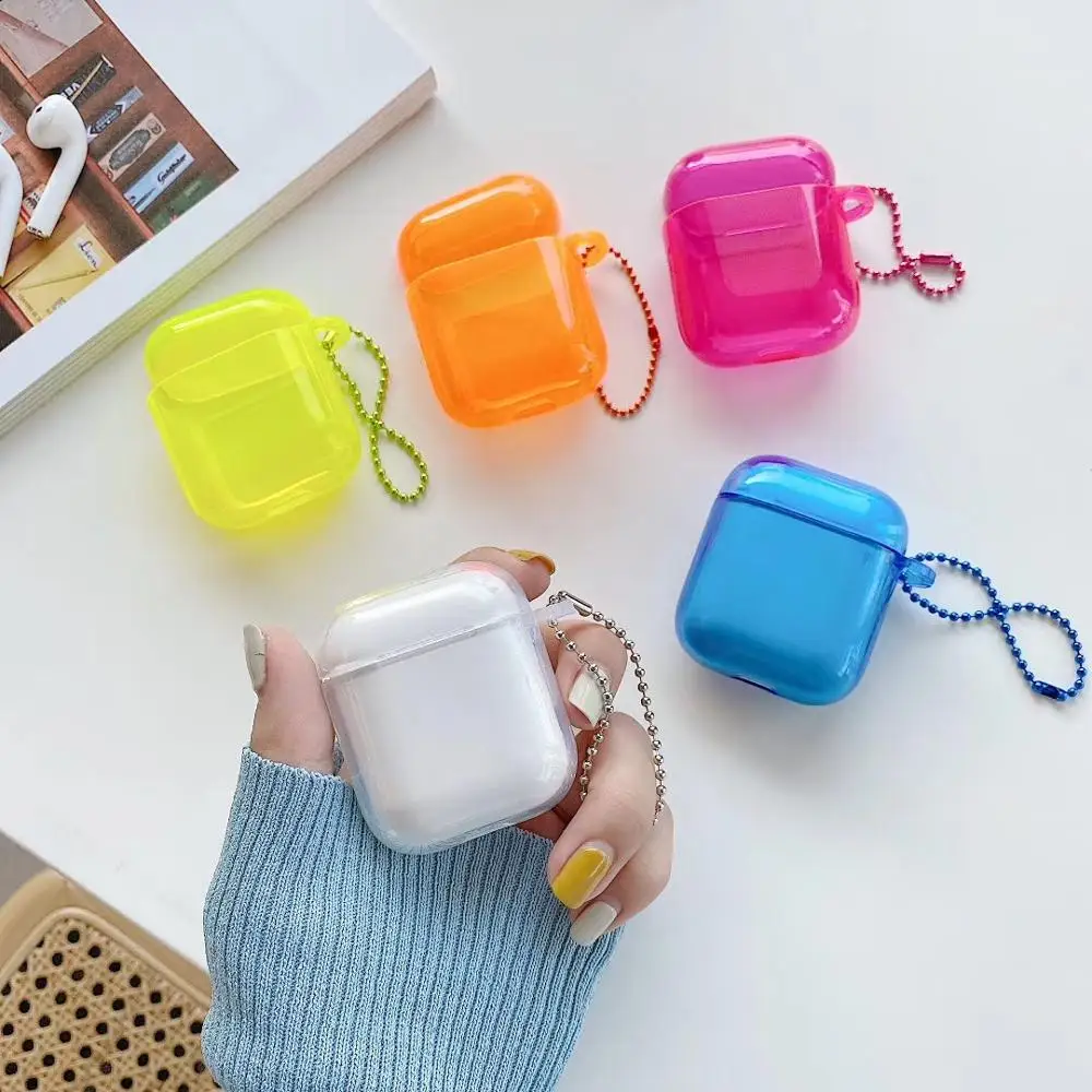 

fluorescent solid colorEarphone Case For Airpods pro Case Silicone Case For Apple Airpods2 1 3 Soft Protect Cover With Keychain