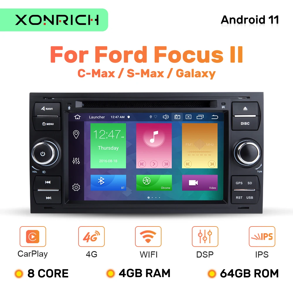 Автомобильная Мультимедийная система IPS DSP 8 Core 2din Android 11 для Ford Focus 2 3 mk2 Mondeo 4 Kuga Fiesta