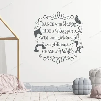 

Wall decal Kids Quotes Unicorn birthday gift Mermaid Fairies Rainbow wall art Sticker Kids Room Nursery Room Wall Mural WU271