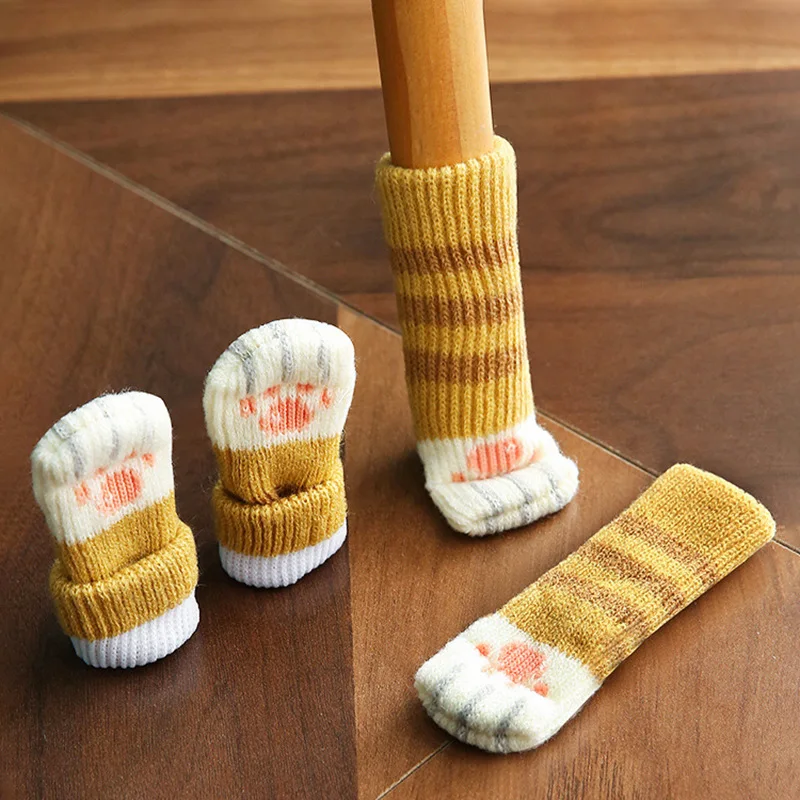 Details about   4pcs Knitting Cat Style Chair Leg Socks/Floor Protectors/Non-slip Table Legs 