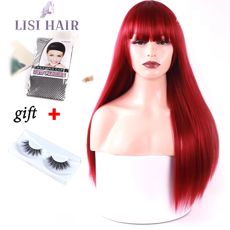 LISI HAIR Blonde Long Straight Wig With Bangs Synthetic Hair Wigs Bang With Wig For Woman Black Brown Heat Resistant Wigs 3 LISI HAIR Blonde Long Straight Wig With Bangs Synthetic Hair Wigs Bang With Wig For Woman Black Brown Heat Resistant Wigs 3