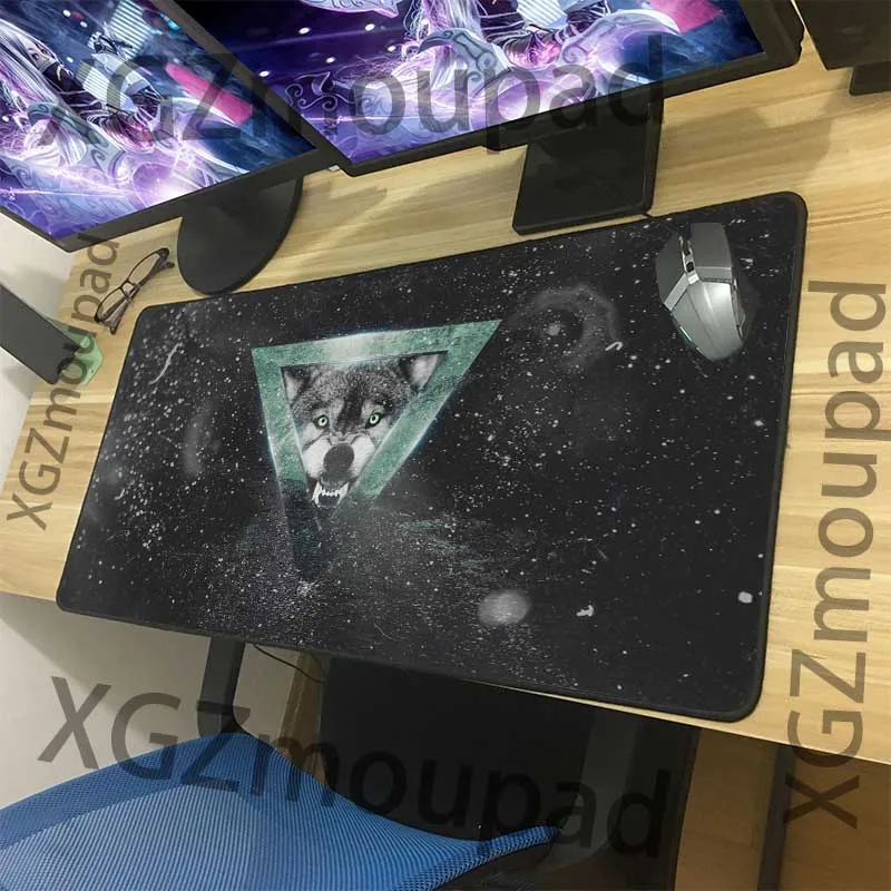 XGZ Animal Fierce Wolf Custom Large Gaming Mouse Pad Black Lock Edge Computer Table Mat Rubber Non-