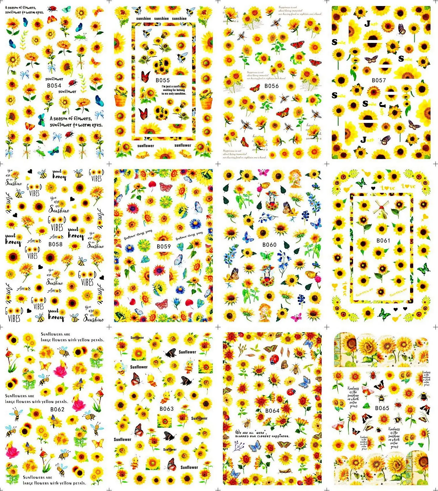 

Nail art sticker 12 designers sun flowers sheet for Spring summer season nail tip decoration slider strips XF012