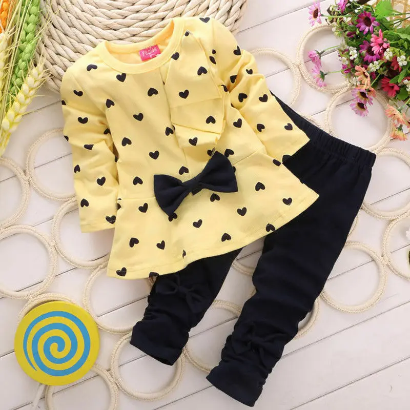 Baby Girls Clothing Sets Kids Tracksuits Sport Suit Love Print Spring Autumn Clothes Children Casual Set - Цвет: Цвет: желтый