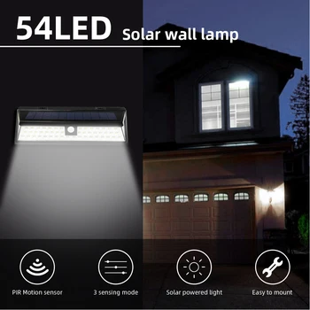 

54/118 LED Solar Outdoor Wall Lamp - Solar Powered Motion Sensor 3-Working Modes Waterproof security Lighting for Garden Garage