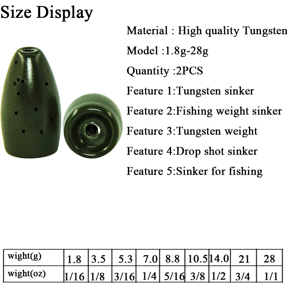 2pcs/lot Tungsten Sinkers 1g-14g Fishing Weights Sinkers For Bass Fishing  Tackle Accessories