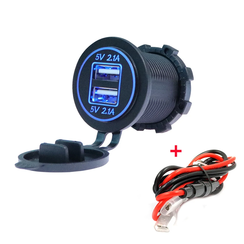 DC 12~ 24V 4.2A DIY водонепроницаемый двойной Переходник USB для зарядки в машине 2.1A+ 2.1A мотоциклетное зарядное устройство с синим, зеленым, красным, белым, оранжевым - Название цвета: Blue 60cm Cable