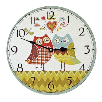 

1PC Creative Cartoon Owl Couples Pattern Wall Clock Household Hanging Clock for Bedroom Living Room Kids Room