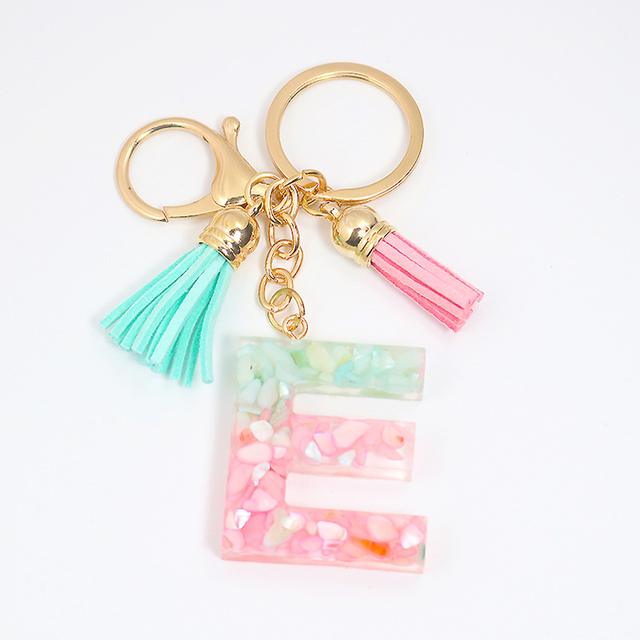 Acrylic Letter Keychains English Alphabet Crystal Women Key Chains Ring Tassels Keyring Holder Pendent Gift Accessory