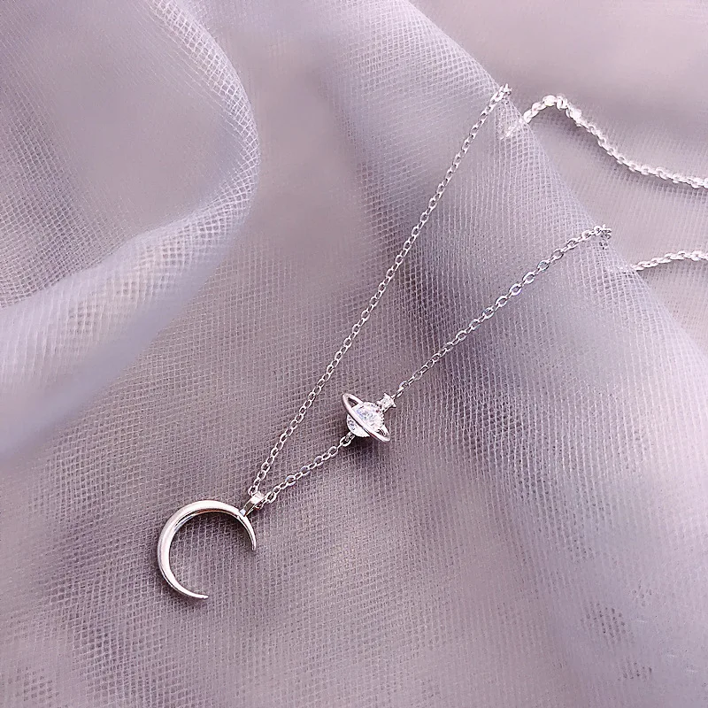 planet moon zircon necklace woman 100% 925 Sterling silver nacklace Jewelry Clavicle chain pendant gift for women