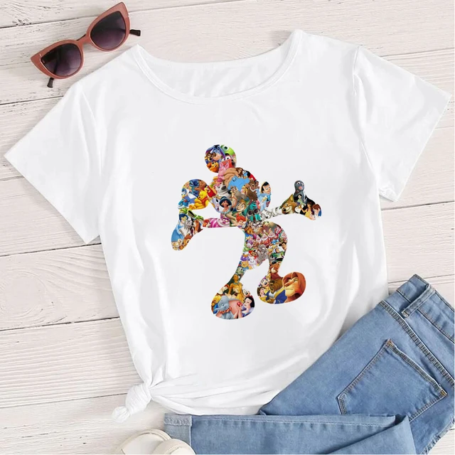 Women's Clothing Summer 2022 Mickey Minnie Mouse Disney Short Sleeve T-shirts for Girls Funny Fashion Streetwear Woman Shirt 12-20AC3021-T-White