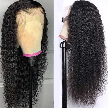 

13*1 Curly T Part Lace Wigs For Black Woman Mongolian Remy 100% Human Hair 180 Density Glueless Natural Black Color