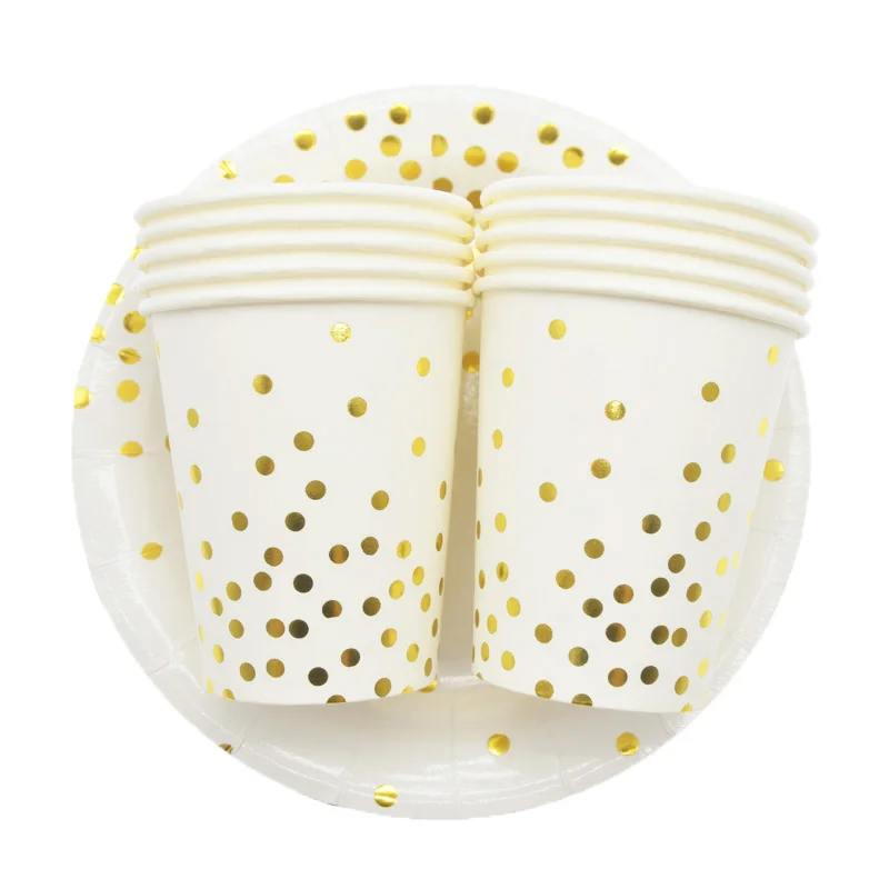 Белое золото фольга бумажные тарелки и соломки Свадебные украшения приглашения