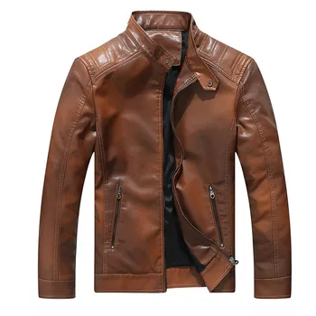 

Autumn And Winter Men's leather jacket кожаная куртка мужская jaqueta de couro masculino Solid Color Long-sleeved jacket #3
