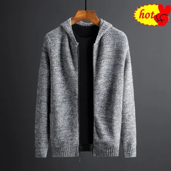 

Size Casual Plus Solid Knitted Sweater Men Zipper Black Korean Sweaters Hooded Pockets Cardigan Hombre Cremallera Winter