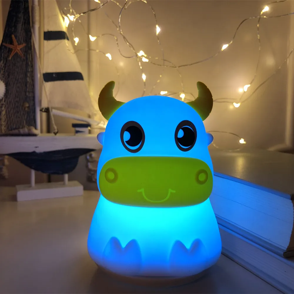 

Cute Cow LED Night Light Touch Sensor Colorful Silicone Bull Cattle Table Lamp Bedroom Bedside Lamp for Children Kids Baby Gift