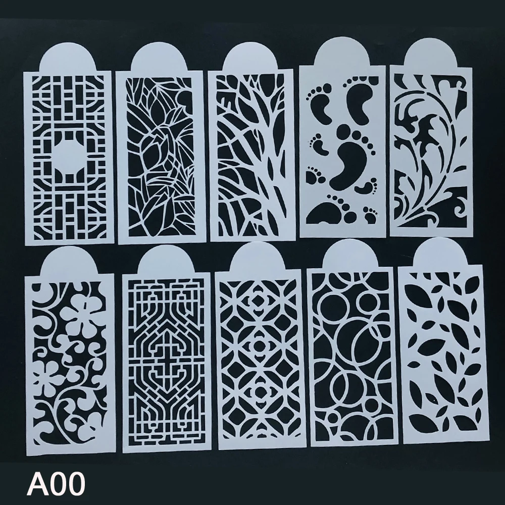 10pc Slimline Stencils Painting Templates for Scrapbook Cake Tile Furniture Wall Floor Decor Craft Draw Tracing Stencils