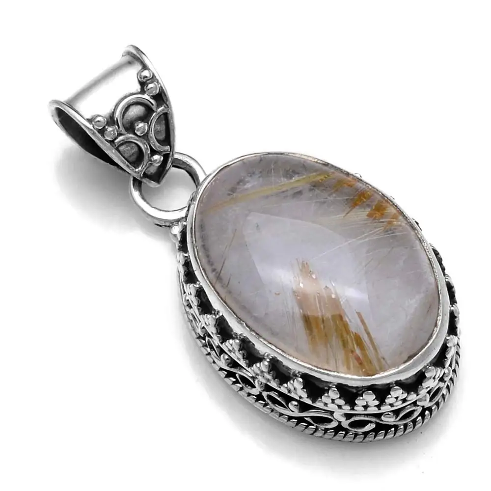 

Genuine Golden Rutile Pendant 925 Sterling Silver, 34 mm, 2SP0602