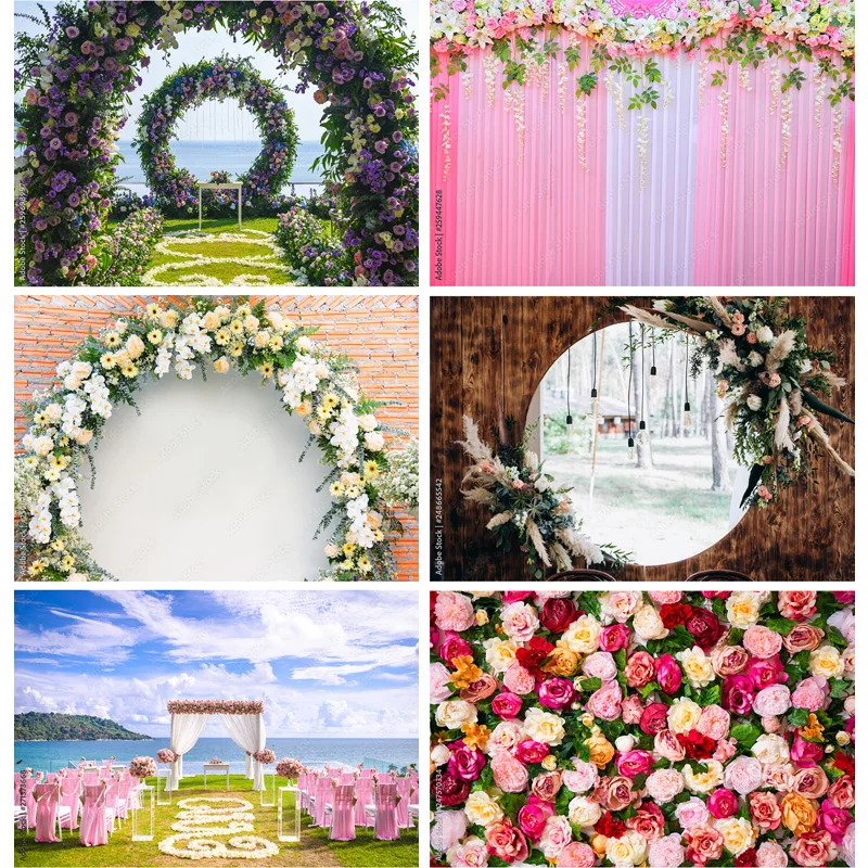 

Photorealistic Fabricmade Wedding Photography Backdrops Flower Wall Forest Danquet Theme Photo Background Studio Props HL-07