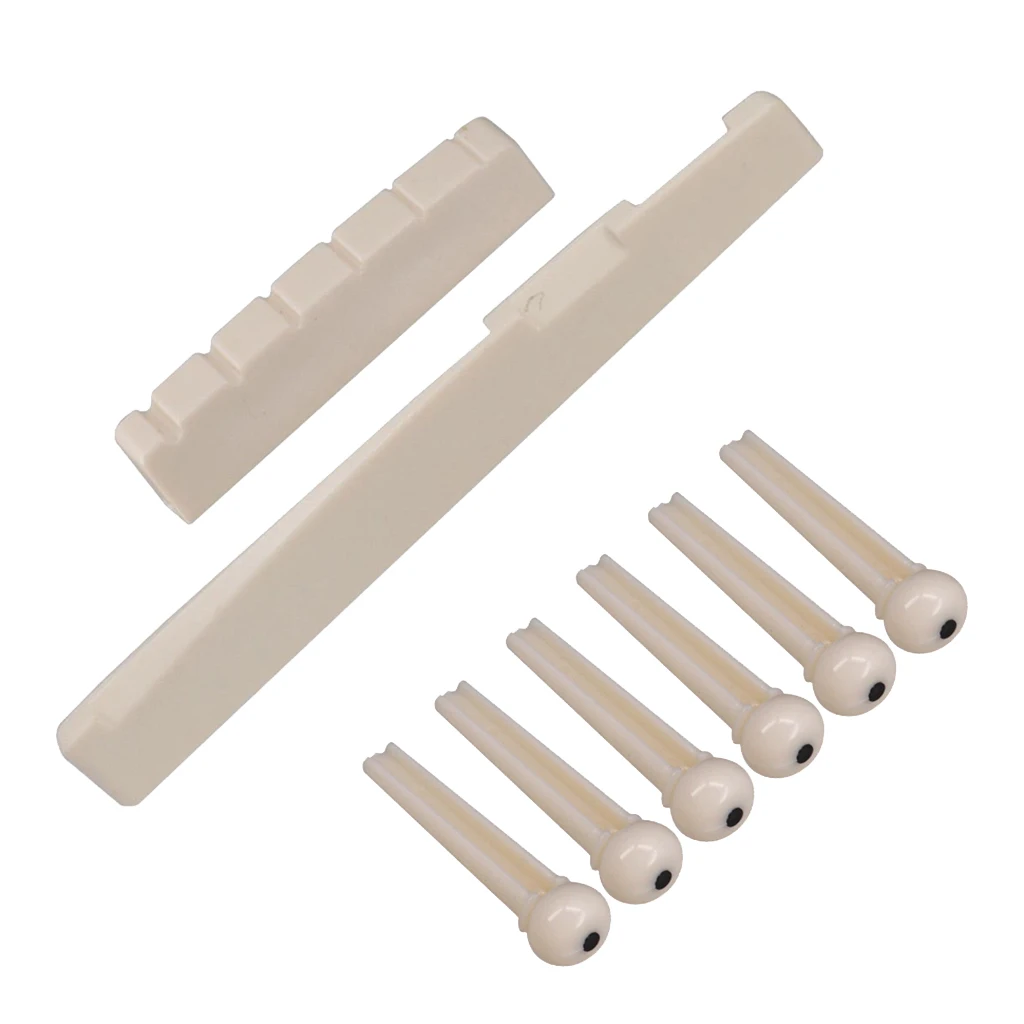 6 String Nut Bridge Saddles And Nut + 6pcs Guitar Bone Bridges Pins For Acoustic Guitar