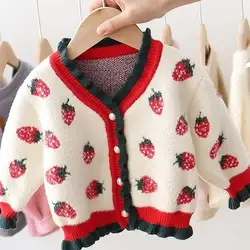 Милый кардиган для девочек; модная кофта с клубничками; пальто; кардиган; коллекция 2019 года; сезон весна-осень; Детский свитер; куртка-свитер