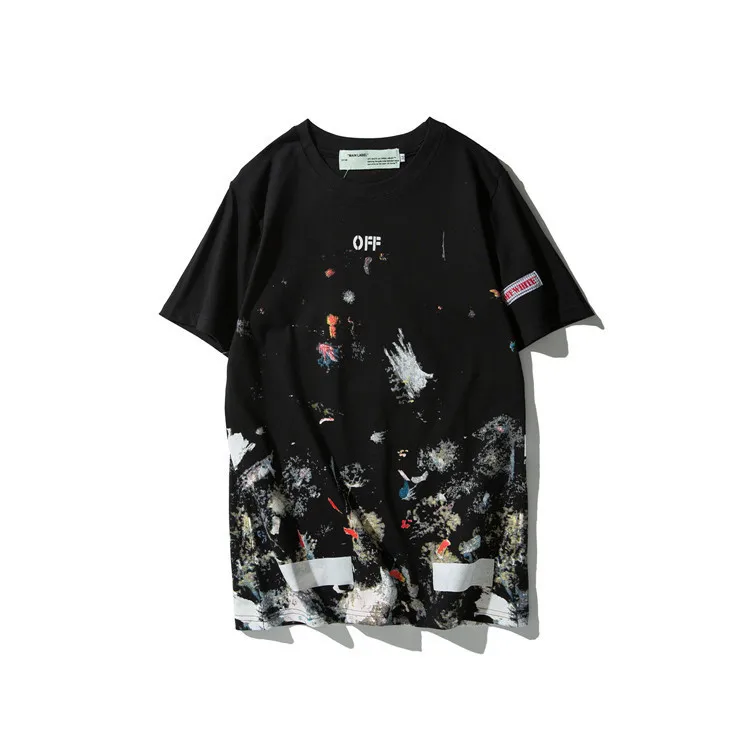 

OFF white- new OW WHITE youth slash stripe Starry sky fireworks print men and women loose short sleeve T-shirt